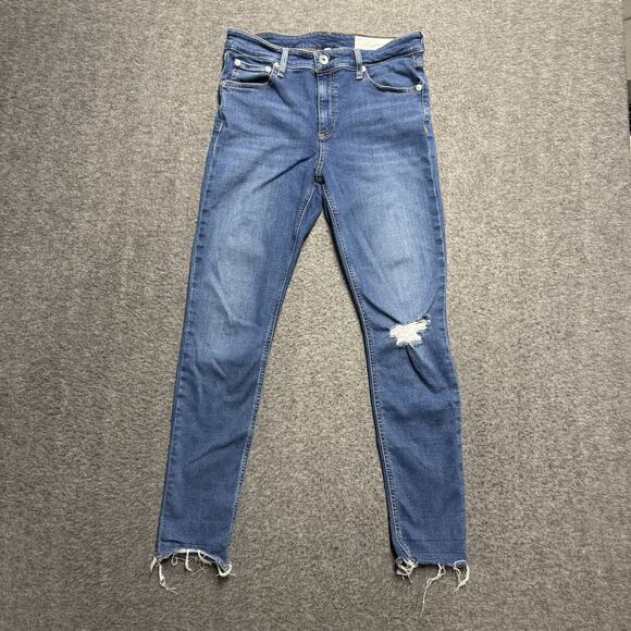 Rag & Bone Cate Mid Rise Ankle Skinny Jeans Women's 29 Blue Stretch Distressed - Picture 1 of 9